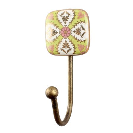 Golden Leaf Square Ceramic Decorative Wall Hook